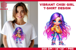 Vibrant Chibi Girl T-Shirt Printable Design. Chibi Girl PNG Product Image 1