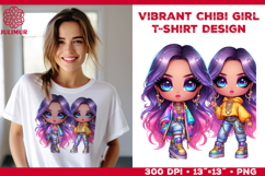 Vibrant Chibi Girl T-Shirt Printable Design. Chibi Girl PNG Product Image 1