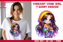 Vibrant Chibi Girl T-Shirt Printable Design. Chibi Girl PNG Product Image 1