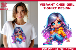 Vibrant Chibi Girl T-Shirt Printable Design. Chibi Girl PNG Product Image 1