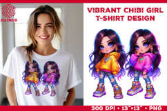 Vibrant Chibi Girl T-Shirt Printable Design. Chibi Girl PNG Product Image 1