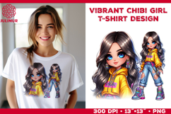 Vibrant Chibi Girl T-Shirt Printable Design. Chibi Girl PNG Product Image 1