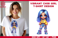 Vibrant Chibi Girl T-Shirt Printable Design. Chibi Girl PNG Product Image 1