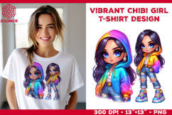 Vibrant Chibi Girl T-Shirt Printable Design. Chibi Girl PNG Product Image 1