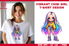 Vibrant Chibi Girl T-Shirt Printable Design. Chibi Girl PNG Product Image 1
