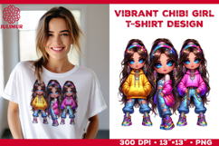 Vibrant Chibi Girl T-Shirt Printable Design. Chibi Girl PNG Product Image 1