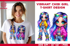 Vibrant Chibi Girl T-Shirt Printable Design. Chibi Girl PNG Product Image 1