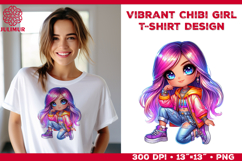 Vibrant Chibi Girl T-Shirt Printable Design. Chibi Girl PNG Product Image 1