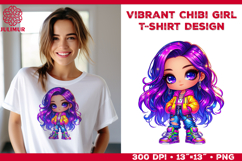 Vibrant Chibi Girl T-Shirt Printable Design. Chibi Girl PNG Product Image 1
