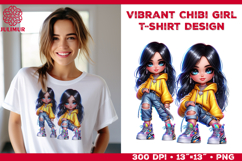 Vibrant Chibi Girl T-Shirt Printable Design. Chibi Girl PNG Product Image 1