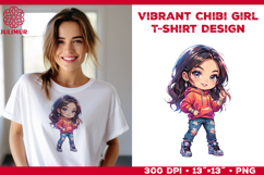 Vibrant Chibi Girl T-Shirt Printable Design. Chibi Girl PNG Product Image 1