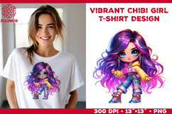 Vibrant Chibi Girl T-Shirt Printable Design. Chibi Girl PNG Product Image 1