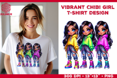 Vibrant Chibi Girl T-Shirt Printable Design. Chibi Girl PNG Product Image 1
