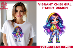 Vibrant Chibi Girl T-Shirt Printable Design. Chibi Girl PNG Product Image 1