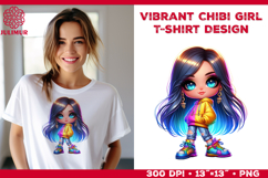 Vibrant Chibi Girl T-Shirt Printable Design. Chibi Girl PNG Product Image 1
