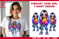 Vibrant Chibi Girl T-Shirt Printable Design. Chibi Girl PNG Product Image 1