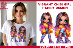 Vibrant Chibi Girl T-Shirt Printable Design. Chibi Girl PNG Product Image 1
