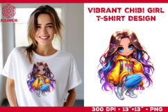 Vibrant Chibi Girl T-Shirt Printable Design. Chibi Girl PNG Product Image 1
