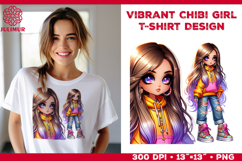 Vibrant Chibi Girl T-Shirt Printable Design. Chibi Girl PNG Product Image 1
