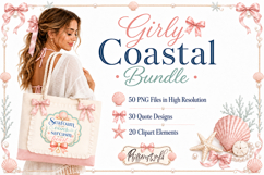 Girly Coastal PNG Bundle | Coquette Beach Bows &amp; Seashel Set Product Image 1