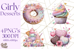 Dessert Clipart, Girly Pastel Sweets, Cupcakes Cookies Png Product Image 1