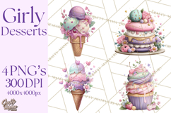 Dessert Clipart, Girly Pastel Sweets, Cupcakes Cookies Png Product Image 1