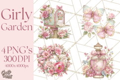 Pink Coquette Clipart, Girly Graden Decor Png, Feminine Product Image 1