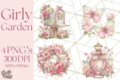Pink Coquette Clipart, Girly Graden Decor Png, Feminine Product Image 1
