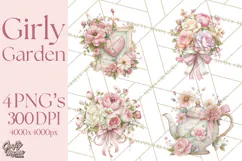 Pink Coquette Clipart, Girly Graden Decor Png, Feminine Product Image 1