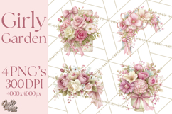 Pink Coquette Clipart, Girly Graden Decor Png, Feminine Product Image 1