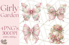 Pink Coquette Clipart, Girly Graden Decor Png, Feminine Product Image 1