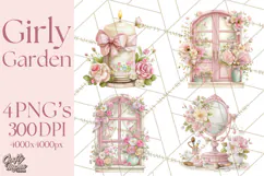 Pink Coquette Clipart, Girly Graden Decor Png, Feminine Product Image 1