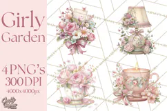 Pink Coquette Clipart, Girly Graden Decor Png, Feminine Product Image 1