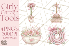 Girly Garden Tools Clipart, Pastel Gardening Clip Art Png Product Image 1