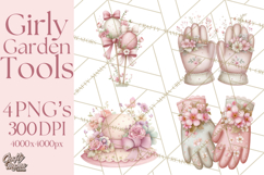 Girly Garden Tools Clipart, Pastel Gardening Clip Art Png Product Image 1