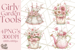 Girly Garden Tools Clipart, Pastel Gardening Clip Art Png Product Image 1