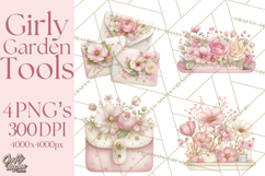 Girly Garden Tools Clipart, Pastel Gardening Clip Art Png Product Image 1