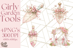 Girly Garden Tools Clipart, Pastel Gardening Clip Art Png Product Image 1