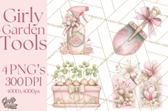 Girly Garden Tools Clipart, Pastel Gardening Clip Art Png Product Image 1