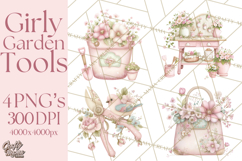 Girly Garden Tools Clipart, Pastel Gardening Clip Art Png Product Image 1