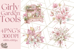 Girly Garden Tools Clipart, Pastel Gardening Clip Art Png Product Image 1