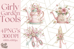 Girly Garden Tools Clipart, Pastel Gardening Clip Art Png Product Image 1