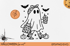 Trendy Girly Ghost Halloween Clipart Coffee &amp; Leopard Print Product Image 1