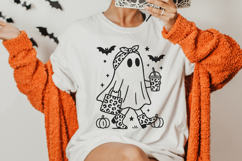 Trendy Girly Ghost Halloween Clipart Coffee &amp; Leopard Print Product Image 2