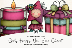 Girly Happy New Year Clipart Product Image 1