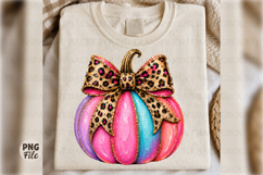 Girly Leopard Bow Pink Pumpkin Png, Coquette Fall Design Product Image 1