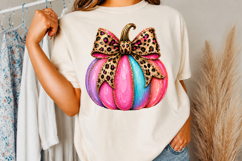 Girly Leopard Bow Pink Pumpkin Png, Coquette Fall Design Product Image 3