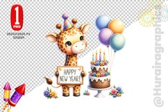 Happy New Year Clipart - Girraffe PNG File Product Image 1