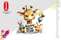 Happy New Year Clipart - Girraffe PNG File Product Image 1