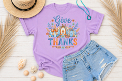 Give Thanks PNG, Blue Floral Pumpkin Sublimation Product Image 3